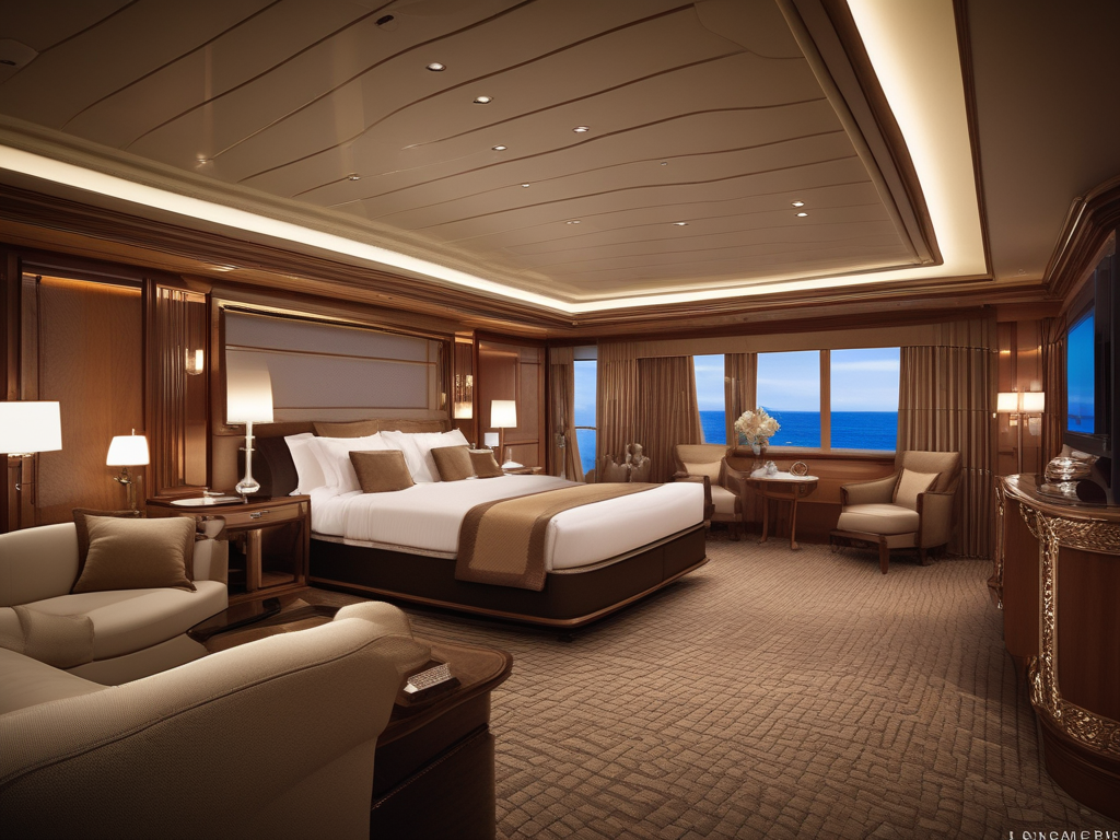 cruise ship luxury suite with seating areas